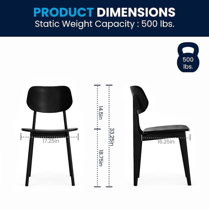 Set of 2 Commercial Solid Wood Dining Chair with Curved Backrest - 17.25"W x 20.75"D x 33.25"H
