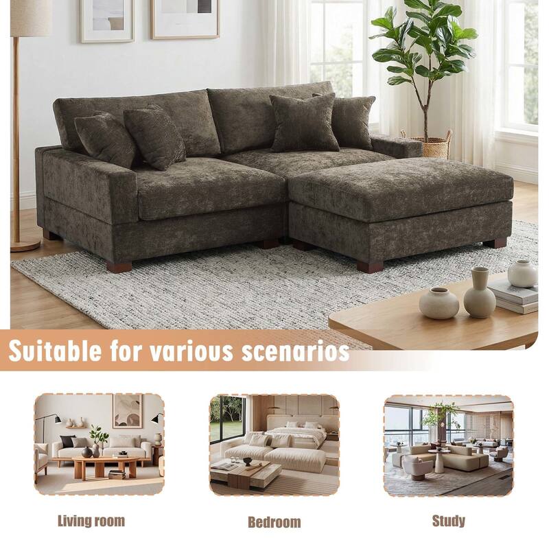 Oversized Chenille Modular Sectional Sofa Living Room Set with Ottoman