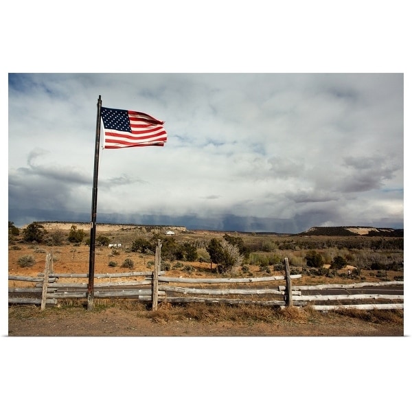 "American Flag blowing in the wind" Poster Print