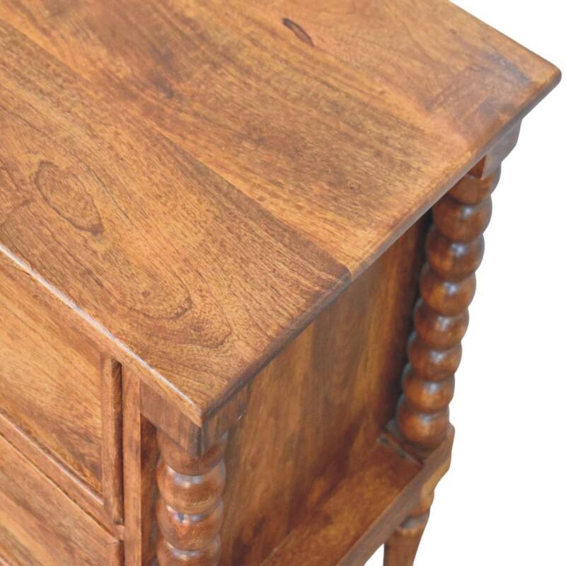 Artisan Furniture Solid Wood Spindle Leg Amber Oak Nightstand, Brown, 2-Drawers