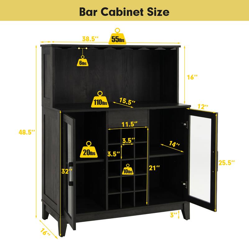 Costway 2-Door Buffet Bar Cabinet Kitchen Storage Sideboard Wine Rack