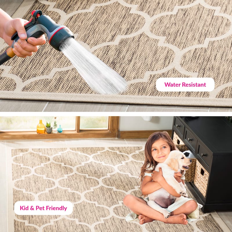 SAFAVIEH Courtyard Sibel Indoor /Outdoor Waterproof Patio Backyard Rug - 5'3" x 7'7" - Brown/Bone