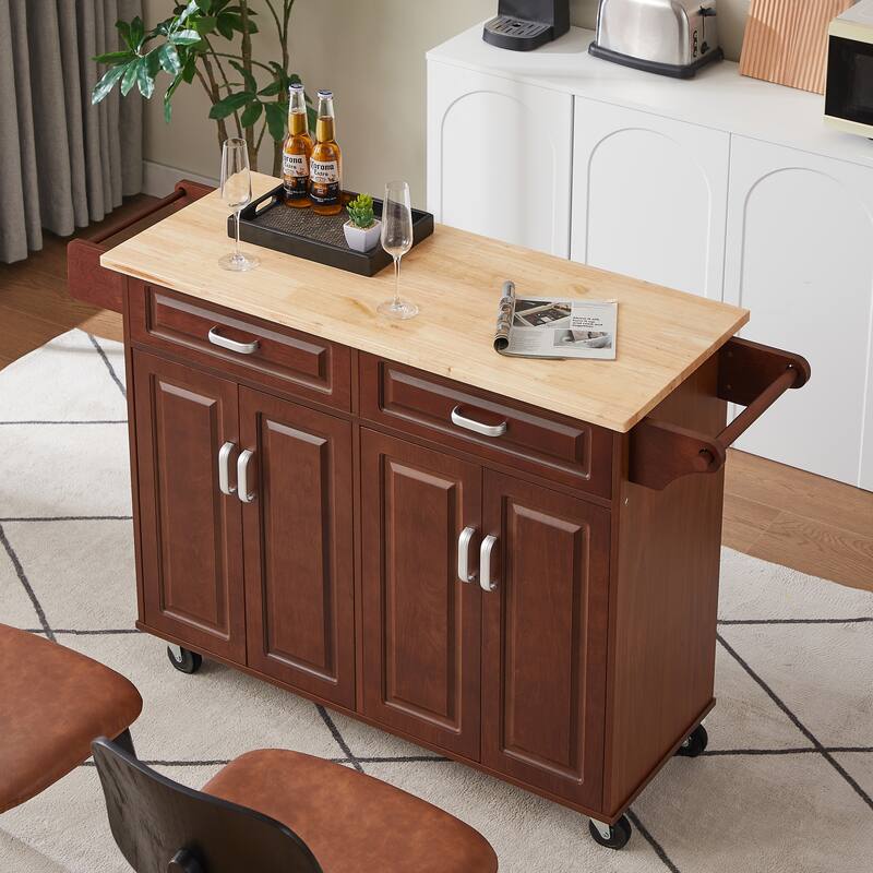 Chichoice 53.8" W Mobile Kitchen Island Cart with Drawers, Rolling Kitchen Island with Storage for Dining Room - without Drop Leaf