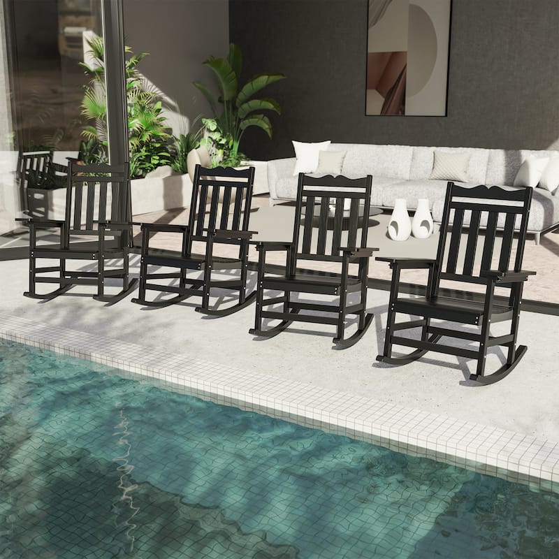 Livoosun 4 Pieces Patio Adirondack Chairs Outdoor Plastic Rocking Chair - Black