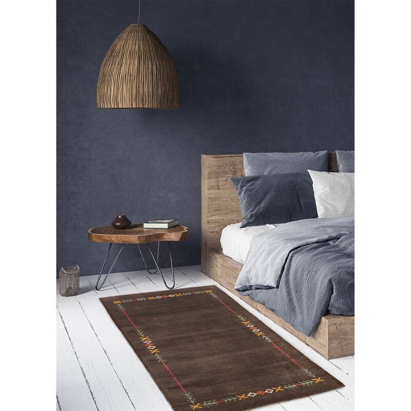 ECARPETGALLERY Hand Loomed Kashkuli Gabbeh Dark Brown Wool Rug - 3'0 x 4'9