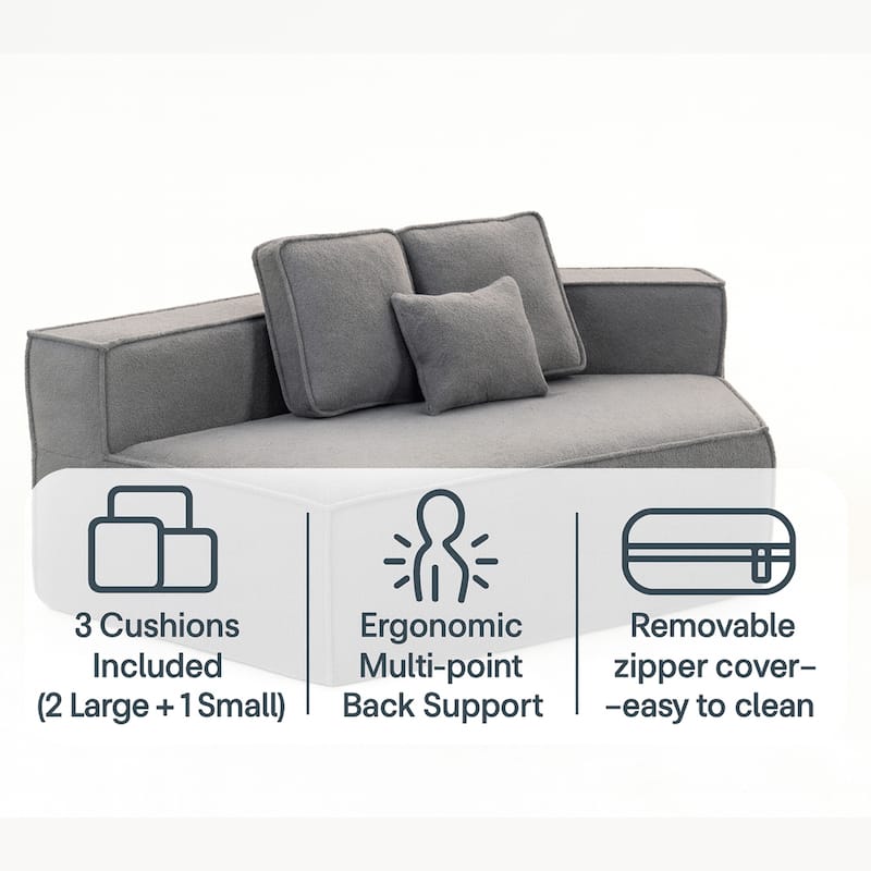 132"Oversized Teddy Fabric Modular Sectional Sofa,Full-Foam Cushion Design with Ultra Soft Feel with Six Cushions