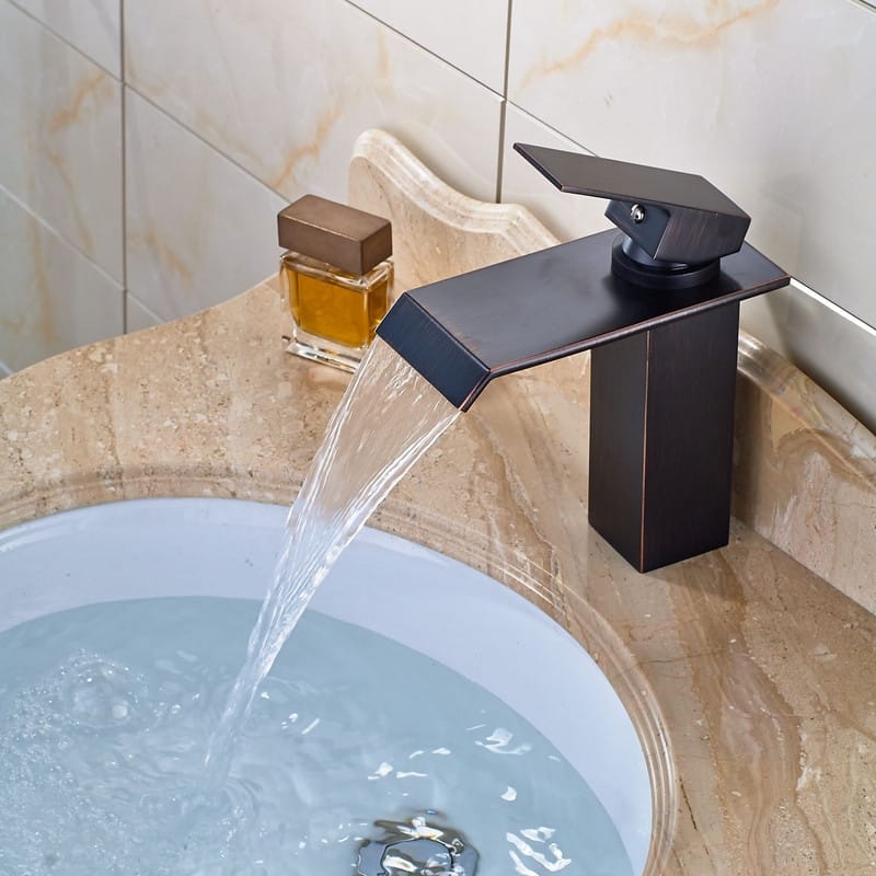 Bathroom Sink Faucet Waterfall Wide Rectangular Spout Single Handle