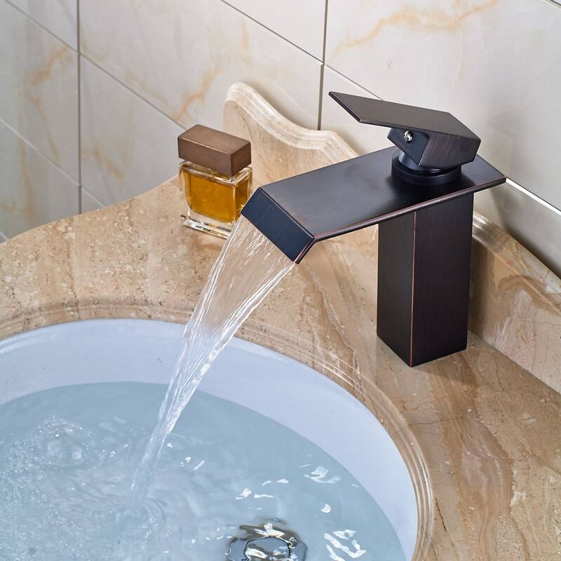 Bathroom Sink Faucet Waterfall Wide Rectangular Spout Single Handle