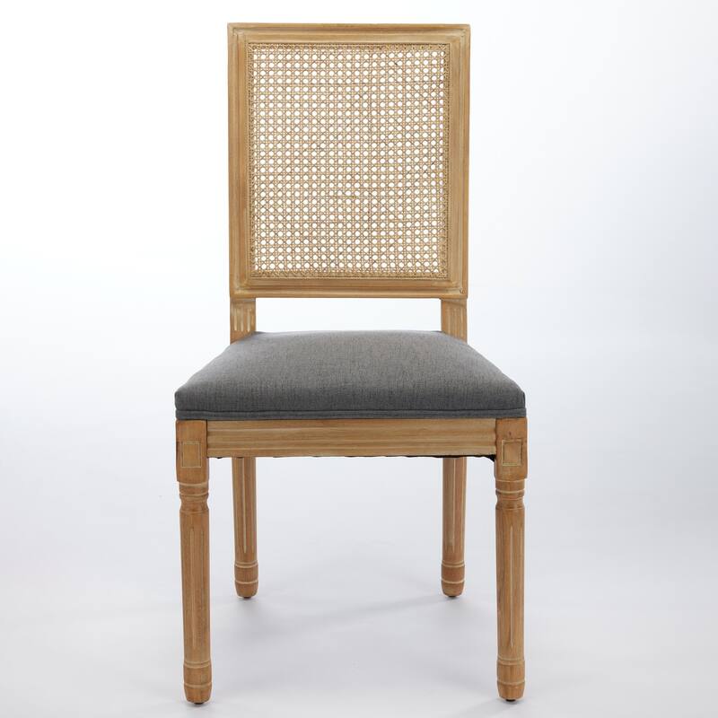 French Decor Chairs Set of 2, Louis Dining Chairs with Square Rattan Backrest and Exquisitely Carved Solid Wood Frame