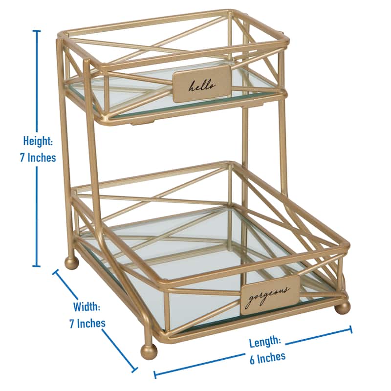 Home Details 2 Tier Sleek Vanity Tower in Satin Gold - Satin Gold - 5.51"x 6.5"x 6.69"