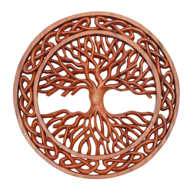 Novica Handmade Celtic Tree Wood Relief Panel
