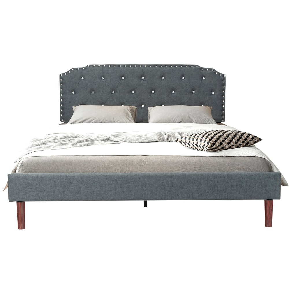 Costway Upholstered Bed Frame Adjustable Diamond Button Headboard