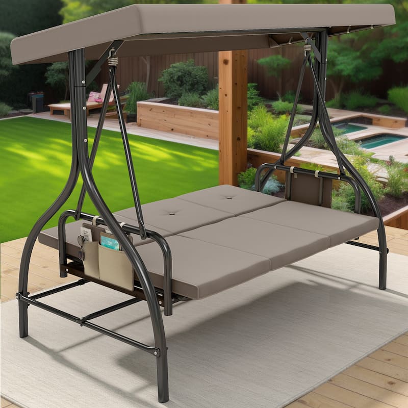 3 Person Metal Porch Swing with Canopy