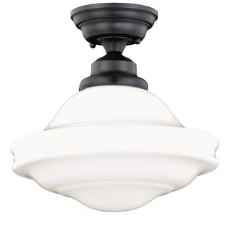 Huntley Farmhouse Semi-flush Mount Ceiling Light with White Schoolhouse Glass