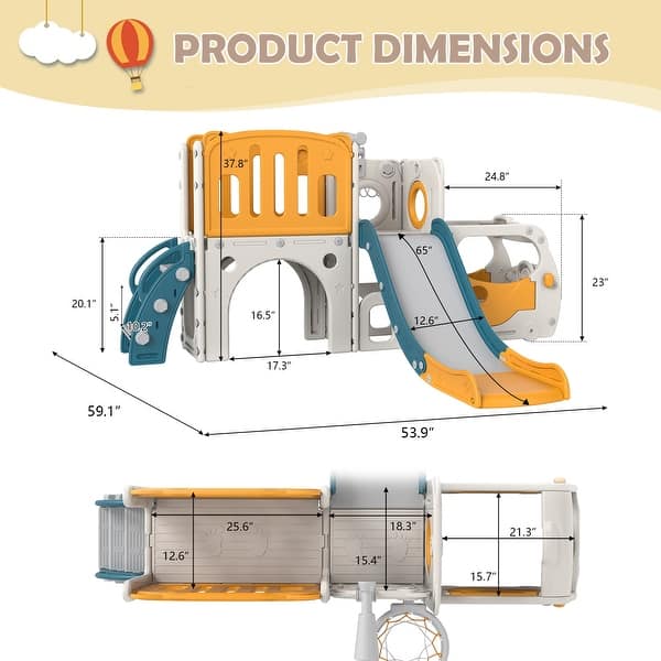 dimension image slide 1 of 2, Kinbor Toddler Slide PlaySet - Kids Slide with Basketball Hoop, Toddler Indoor Outdoor Playground - N/A
