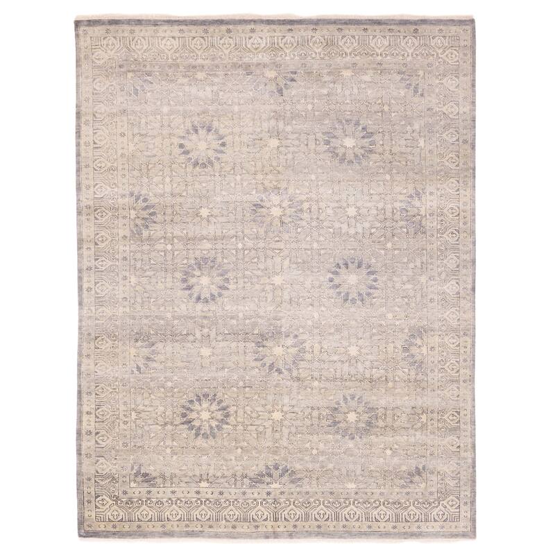 ECARPETGALLERY Hand-knotted Finest Oushak Light Grey Silk, Wool Rug - 7'11 x 10'0