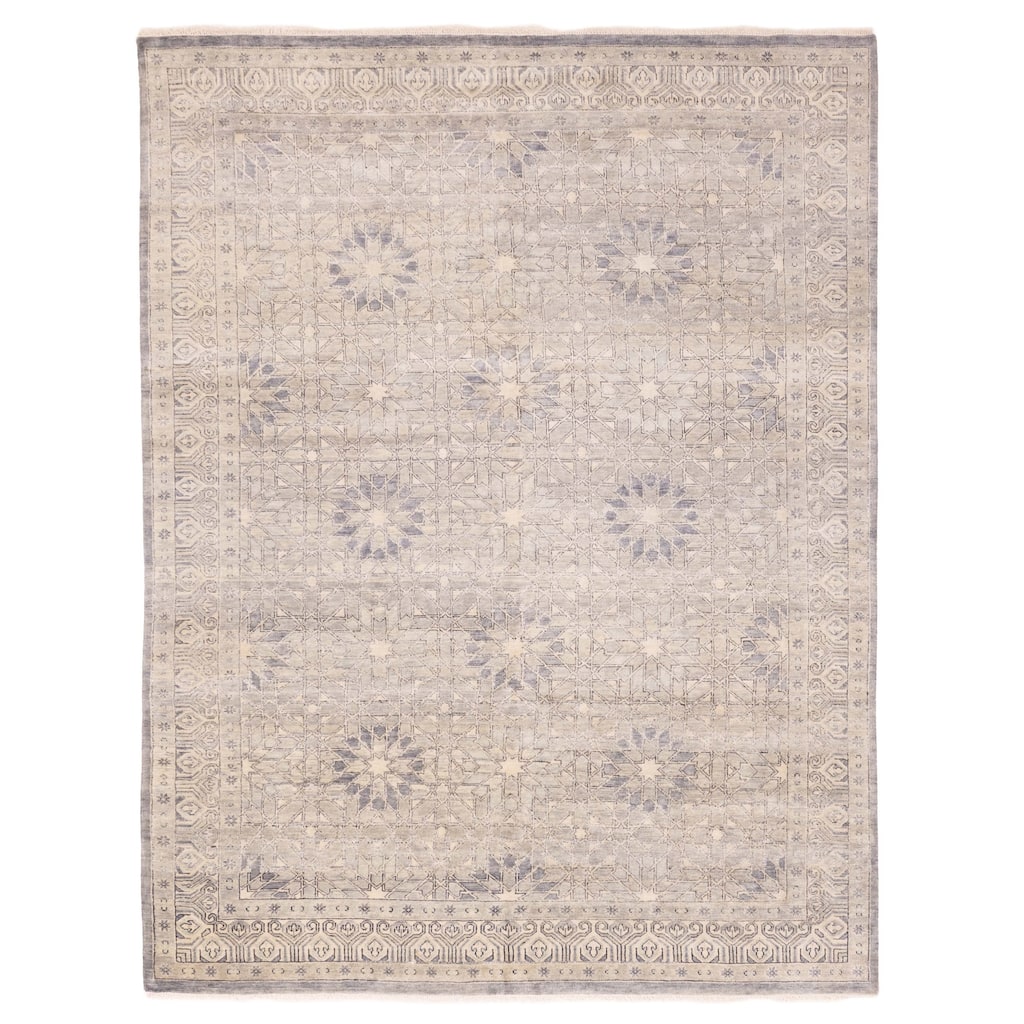ECARPETGALLERY Hand-knotted Finest Oushak Light Grey Silk, Wool Rug - 7'11 x 10'0