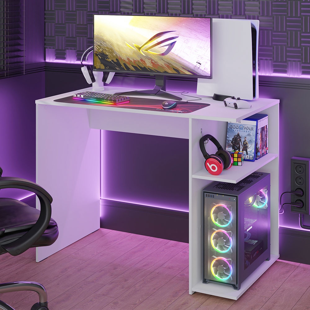 Madesa Gaming Computer Desk with 2 Shelves Cable Management and