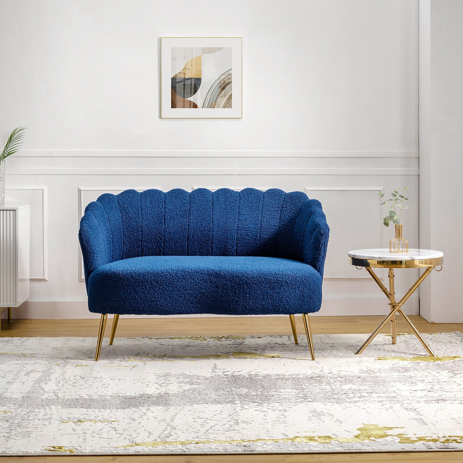 Shell-shape Loveseat with Scalloped Edge, Channel-Tufted Lounge