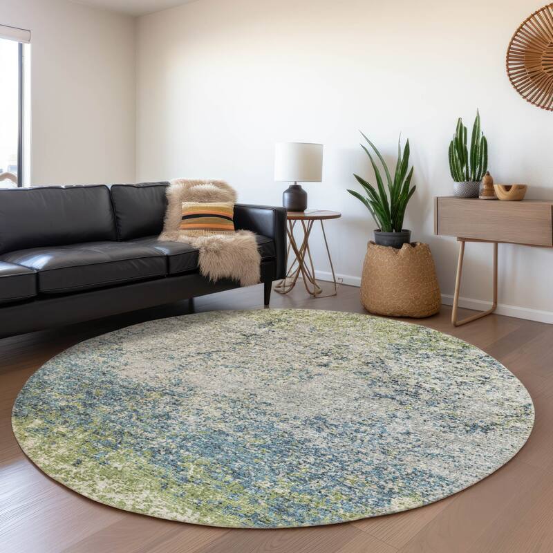 Premium Washable Super Soft Modern Solid Mayfield Rug - Green - 8' x 8' - Round