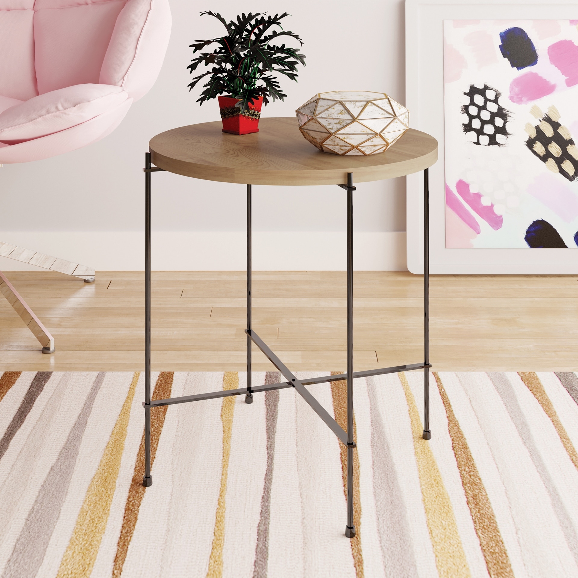 Xena Walnut Black 18 inch Round Side Table 21 inch High Bed Bath