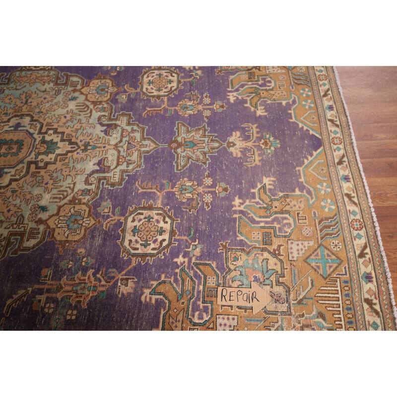 Distressed Purple Tabriz Persian Vintage Area Rug Handmade Wool Carpet - 6'0"x 9'2"
