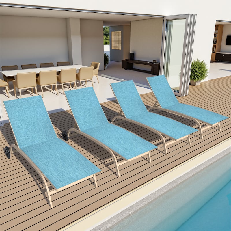 Crestlive Outdoor Adjustable Chaise Lounge Chairs with Wheels - See the Picture - 21.85" wide, Blue, Set of 4