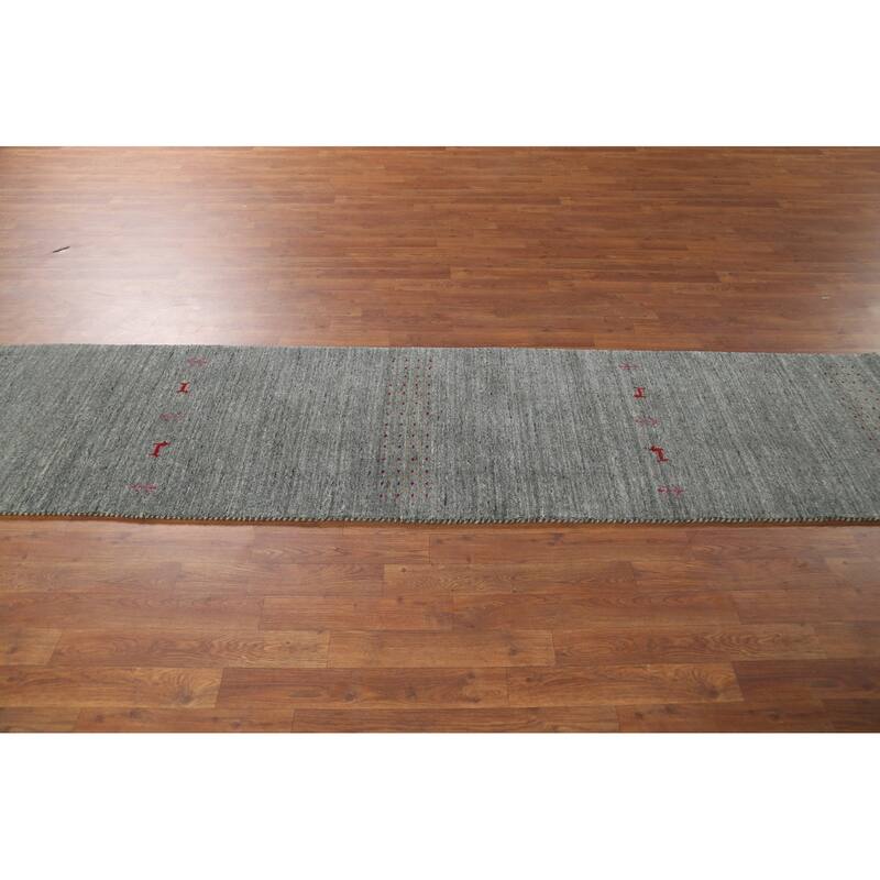 Striped Gabbeh Oriental Runner Rug Hand-Knotted Grey Wool Carpet - 2'3"x 9'7"