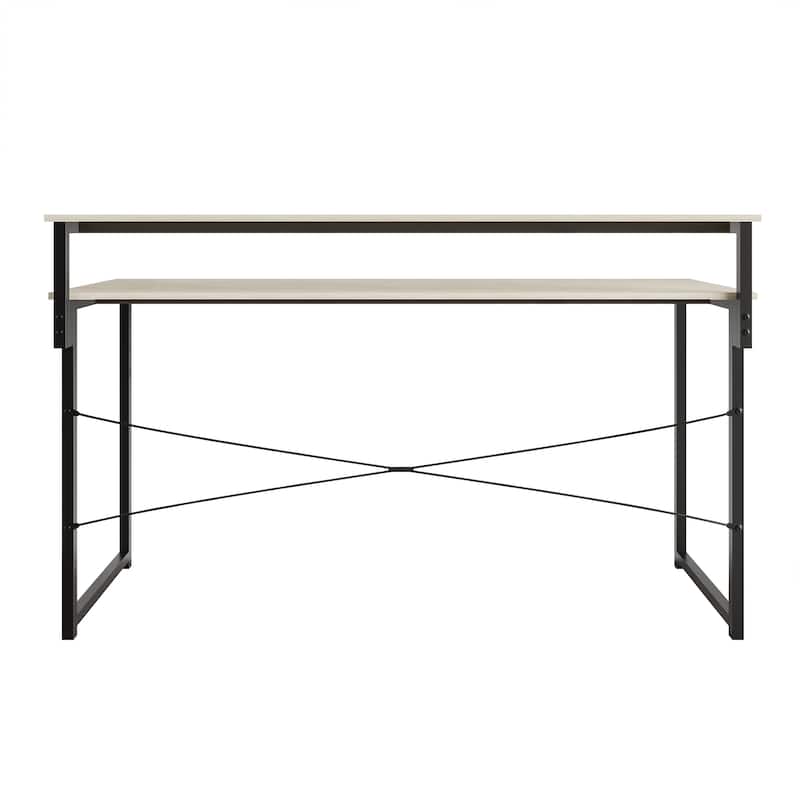 CraftPorch Minimalist 55-Inch Metal Computer Desk With Shelf - Light Grey