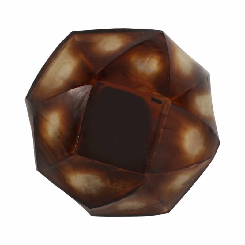 Glass Small Geometric Faceted Design Vase - Brown