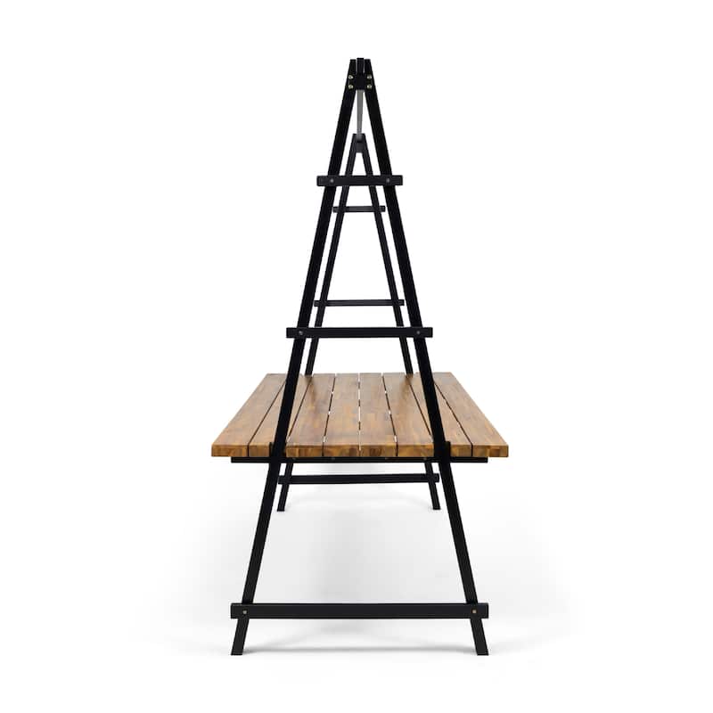 Jo Outdoor Pergola Table, Black Metal Frame, Slatted Teak Brown Wood