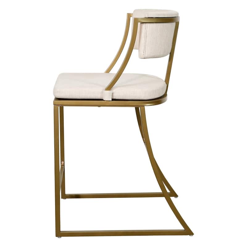 Beige Upholstered Steel Counter Bar Stool with Low Back and Footrest