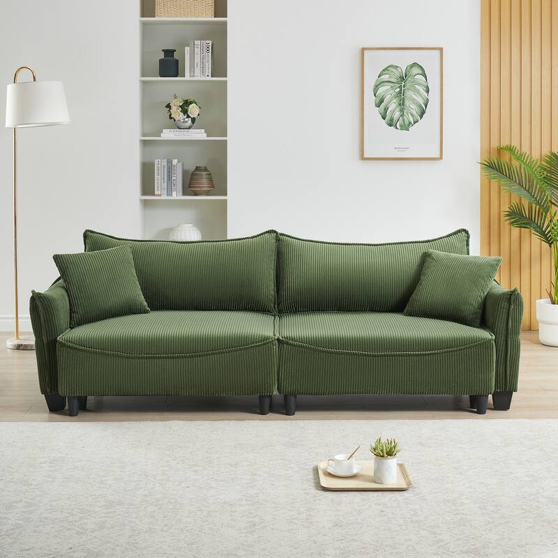 87.79" Modern Folding Sofa Bed for Living Room with Storage and Throw Pillows - Green