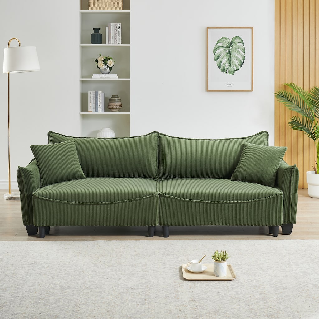 87.79" Modern Folding Sofa Bed for Living Room with Storage and Throw Pillows