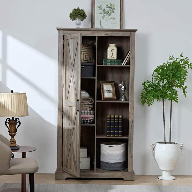 Barn Door Wood Tall Storage Cabinet - Gray Wash