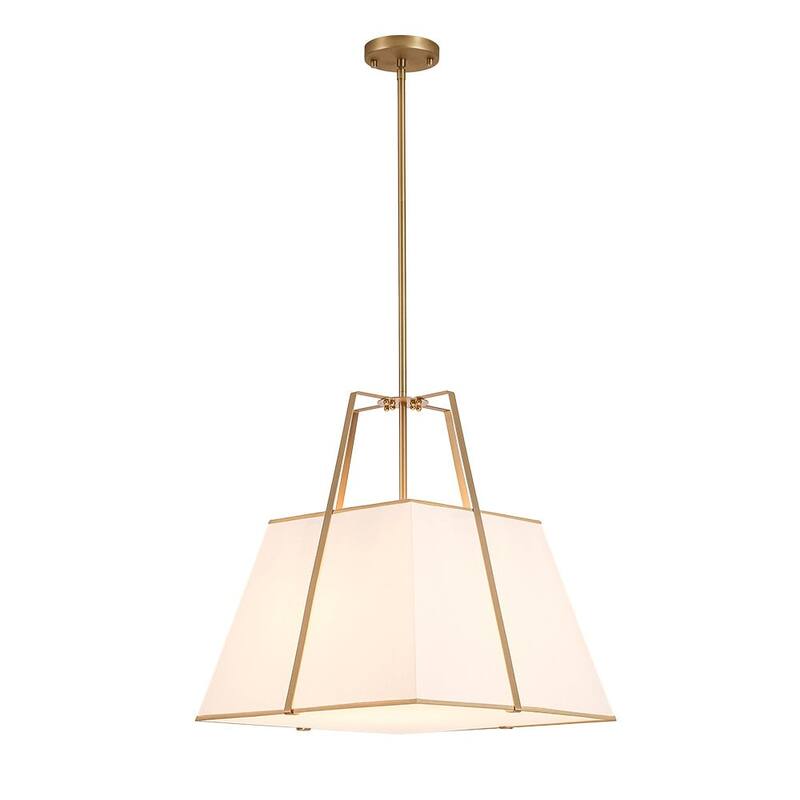 Mid-Century 4-Light Square White Fabric Cage Pendant Chandelier