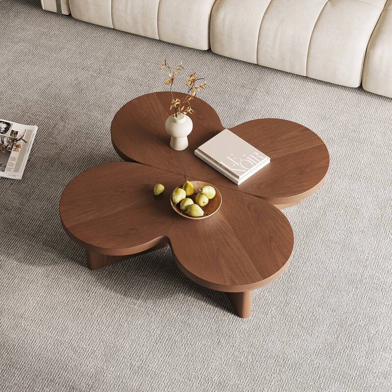 Modern Wood Coffee table, Mid Century Wood Side Table for Living Room, 2 Pieces