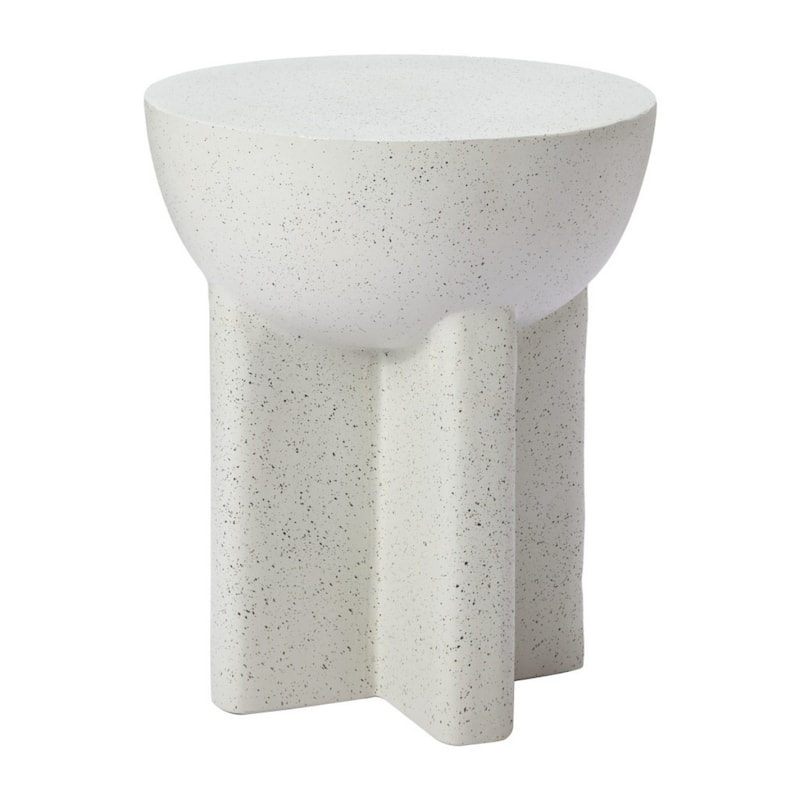 18" Round Modern White Faux Stone Pedestal Side Table with Terrazzo Look for Living Room - 18.1”H x 15”W x 15”L