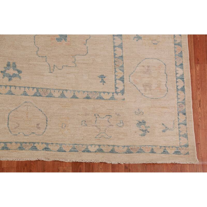 Hand Knotted Oriental 100% Wool Carpet Transitional All-Over Beige & Ivories Oushak Area Rug - 13' 5'' X 10' 1''