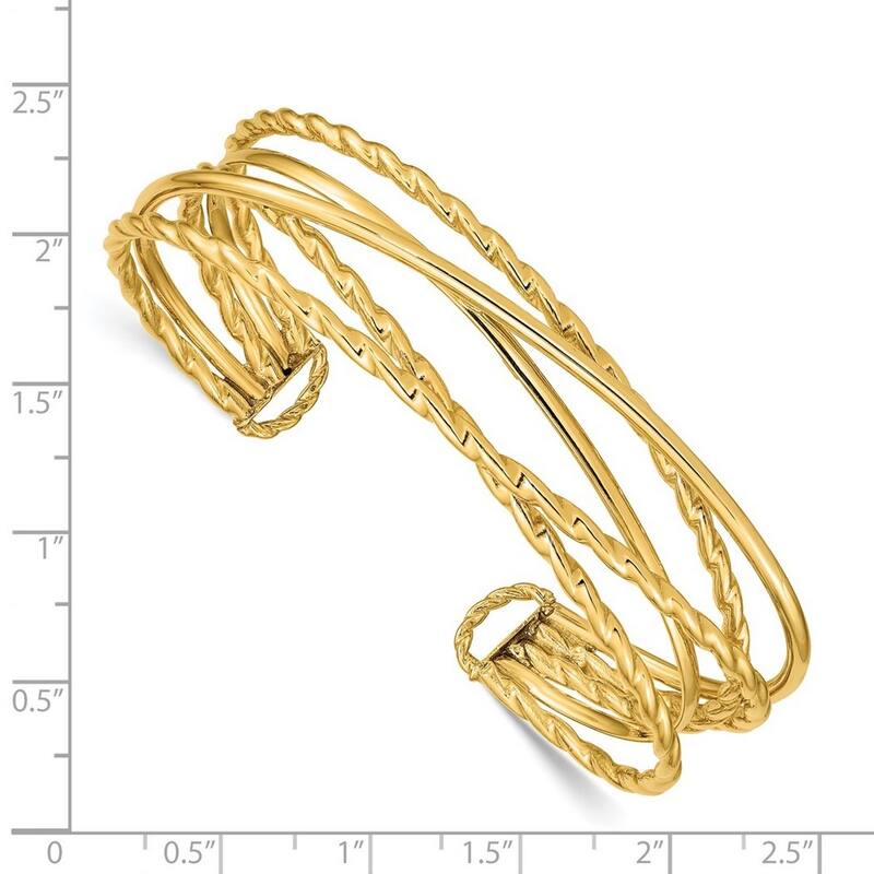 Curata 14kYellow Gold Polished Multi Tube Cuff Stackable Bangle Bracelet