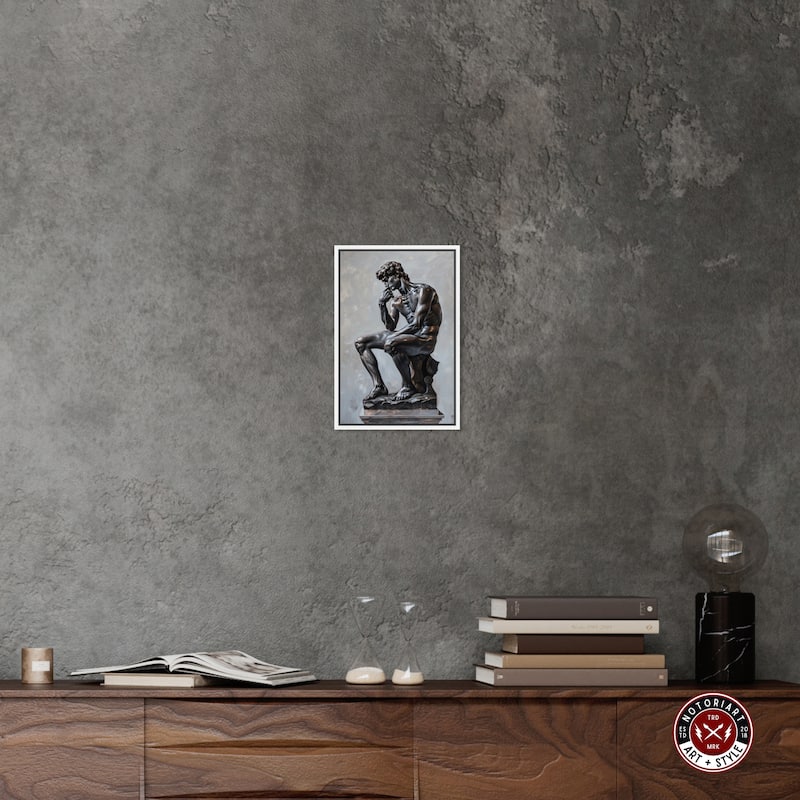 Notoriart Ebony Statue In Thought Framed Men Style 1 Piece Canvas Wall Art