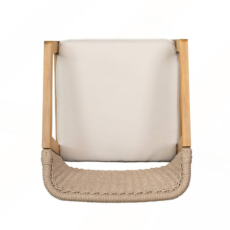 Acacia Wood Patio Chairs with Rope Design and Waterproof Cushions Set of 2