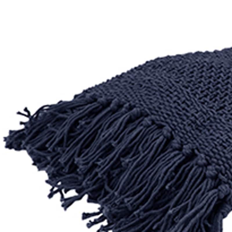 HomeRoots 50" X 50" Indigo Woven Cotton Throw Blanket
