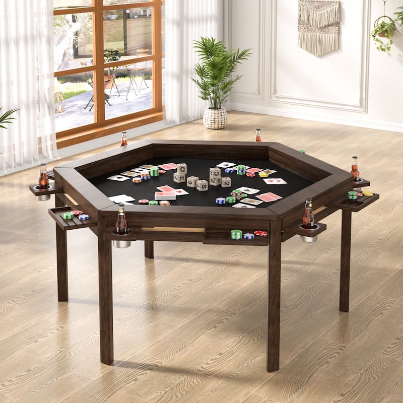 VEIKOUS Multifunctional Rubberwood Game Table, 4-in-1 Board Game Table with Removable Top for Dining, Card Games, Chess - Brown