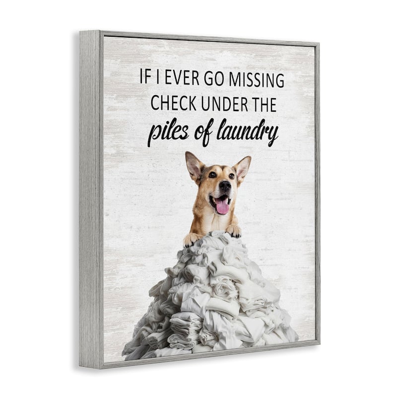 Stupell Piles Of Laundry Dog Framed Giclee Art Design By Lettered and Lined