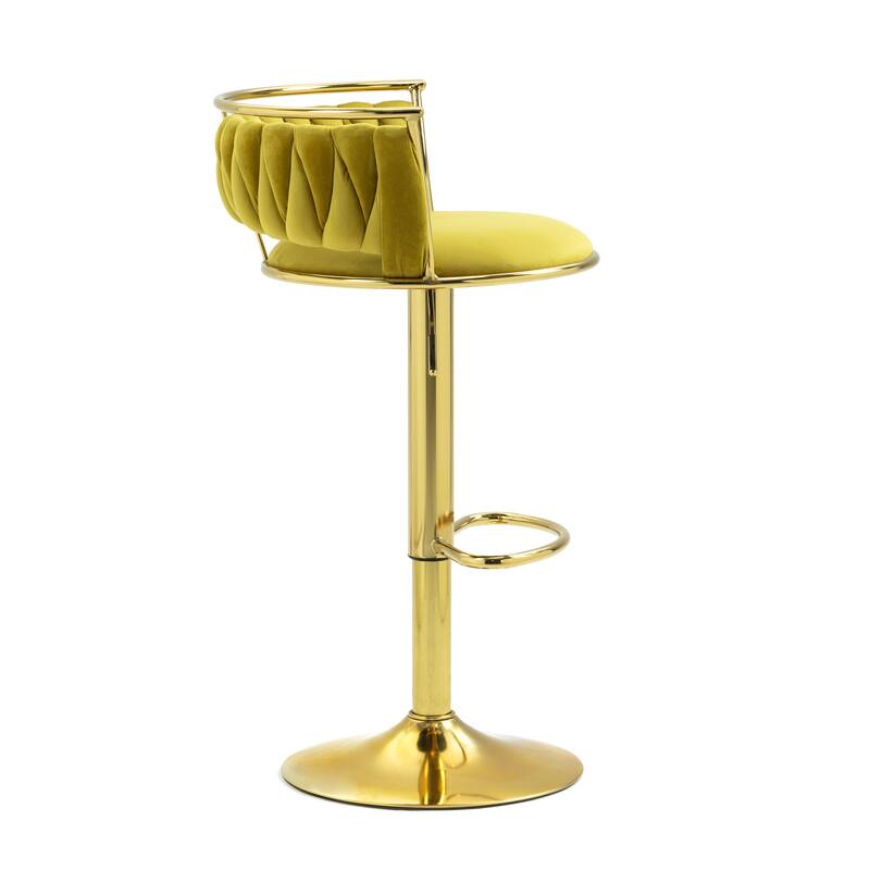 4 Set Velvet Adjustable Swivel Bar Stools With Backs