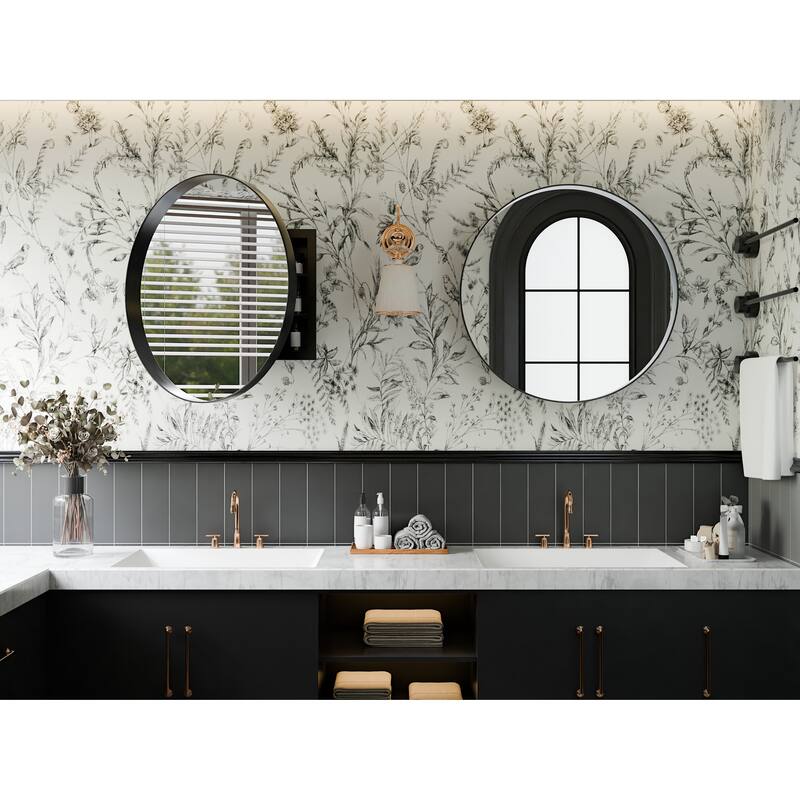 23.6 Inch Surface Mount Round Medicine Cabinet with Mirror and Adjustable Shelves Black Wall Mirror with Storage for Bathroom