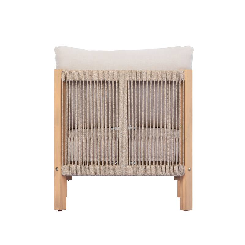 Christopher Knight Home - 3-Piece Acacia Wood Outdoor Conversation Set with Rope Back Chairs & Coffee Table, Light Teak Finish