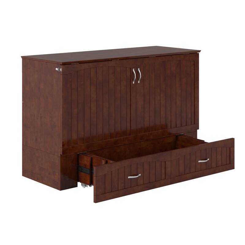 Solid Wood Murphy Bed Chest with Mattress & USB Charger - Walnut Finish, Space Saving Furniture