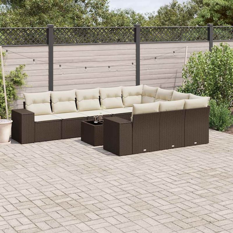 vidaXL Patio Sofa Set with Cushions Outdoor Conversation Furniture Poly Rattan